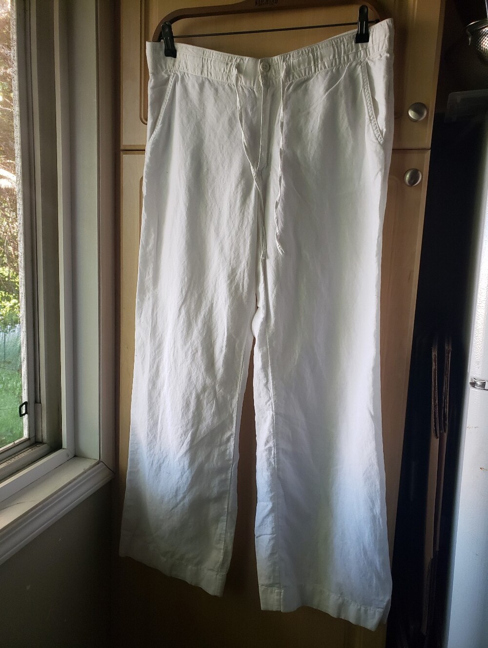 Joe Fresh Linen Cotton Blend White Drawstring Relaxed Straight Leg Pants